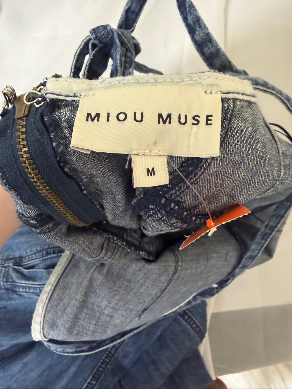 Miou Muse Blue Denim Wide Leg Jumpsuit M - Picture 4 of 4